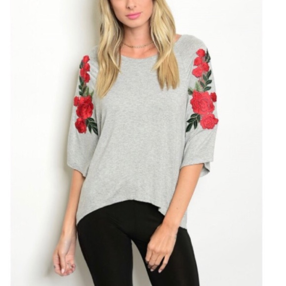 Rose Embroidered Quarter Sleeve Top 🌹